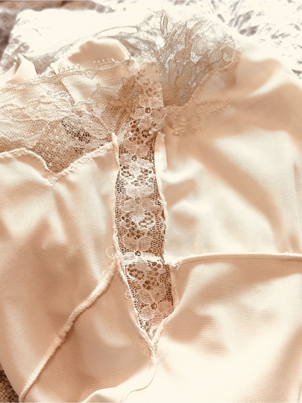 Vintage 60s Nightgown Maxi Slip Dress Lace-Trim Long Chemise Slip in Cream Ecru - Picture 13 of 14
